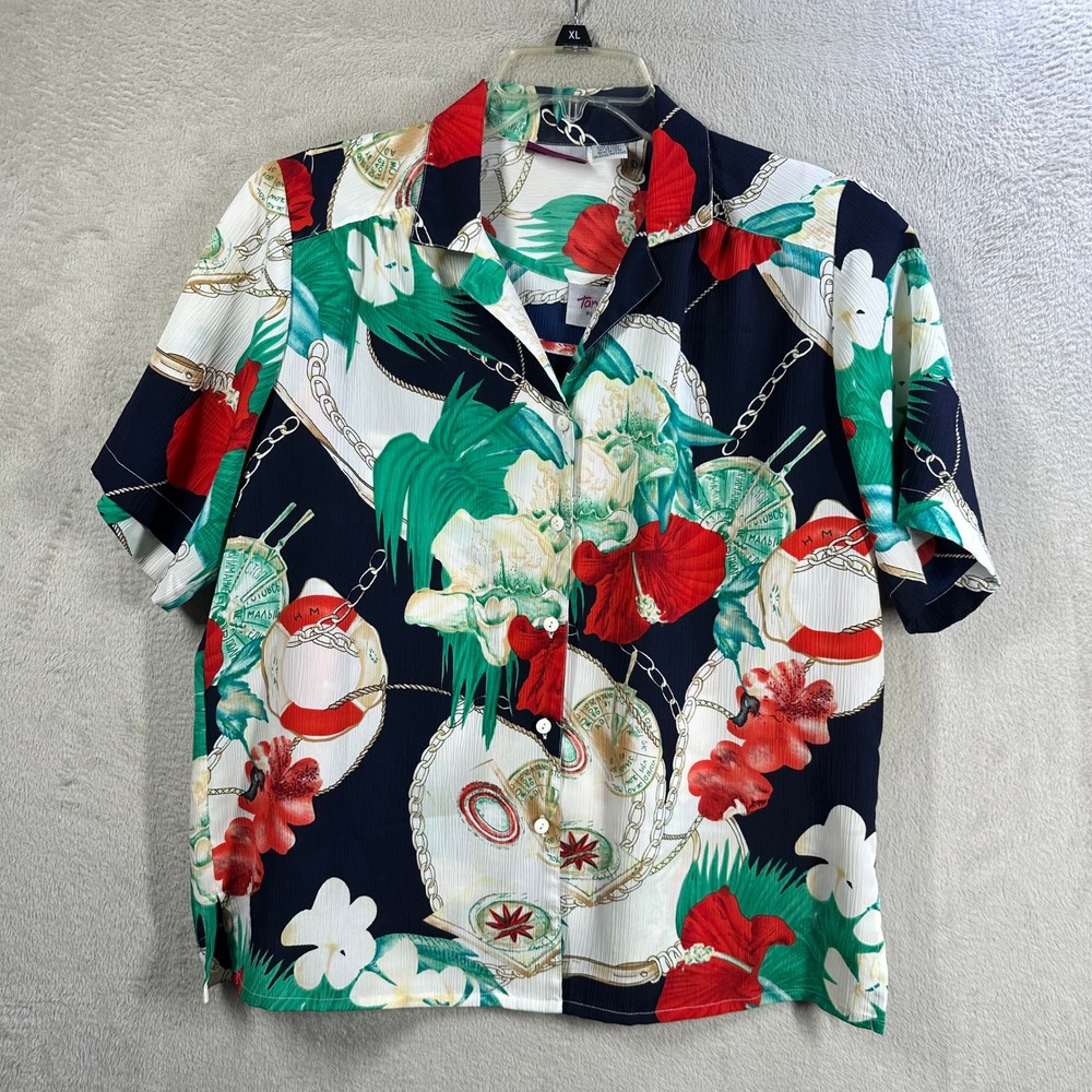 TanJay Petite Womens 2 Piece Set Shirt Tank Nautical Tropical Floral Navy Red 12